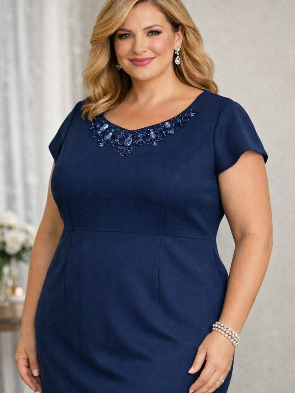 Preston & York Navy Blue Bejeweled Midi Dress Size 18